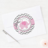 Sticker Rond Oiseau d'éléphant rose et Chevron Imprimer Baptême (Enveloppe)