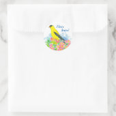 Sticker Rond Oiseau d'or jaune Rose sauvage (Sac)