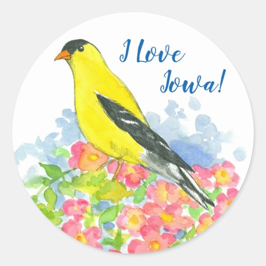 Sticker Rond Oiseau d'or jaune Rose sauvage (Devant)