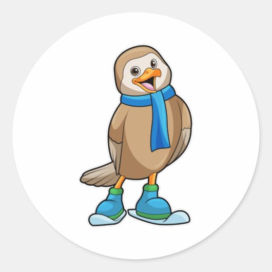 Sticker Rond Oiseau en ski avec Ski & Scarf (Devant)