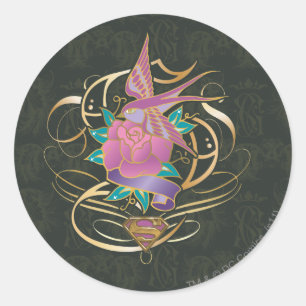 Sticker Rond Oiseau et fleur de Supergirl