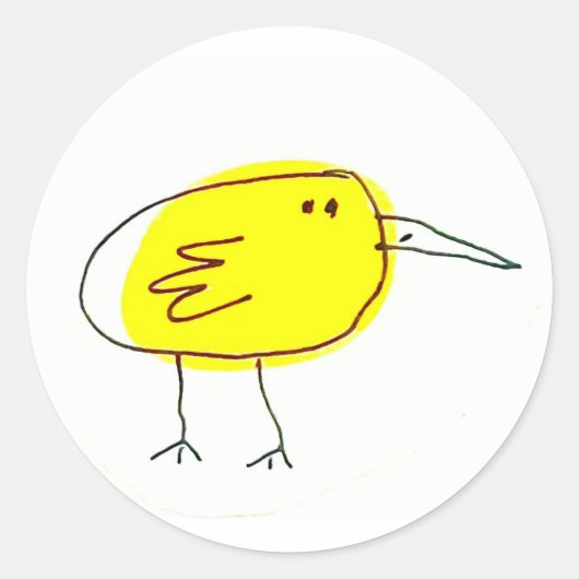 Sticker Rond Oiseau jaune drôle Doodle (Devant)