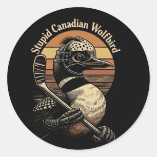 Sticker Rond Oiseau loup canadien stupide
