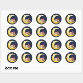Sticker Rond Oiseau Lune Dormir Kitten Chat Vacances (Feuille)