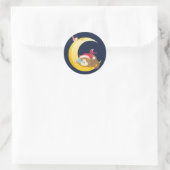 Sticker Rond Oiseau Lune Dormir Kitten Chat Vacances (Sac)