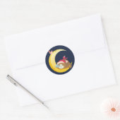 Sticker Rond Oiseau Lune Dormir Kitten Chat Vacances (Enveloppe)