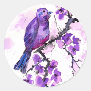 Sticker Rond Oiseau pourpre et fleurs