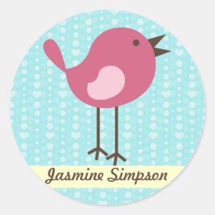 Sticker Rond Oiseau rose nommé d'étiquettes/autocollants -