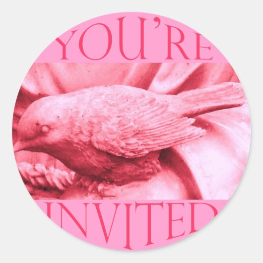 Sticker Rond Oiseau statuaire rose (Devant)