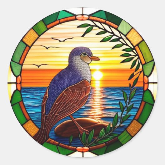 Sticker Rond Oiseau sur Mosaïque de Roche Art de la Nature (Devant)