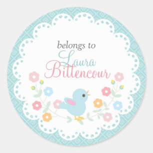 Sticker Rond Oiseau Vintage personnalisé et fleurs - Mots-clés