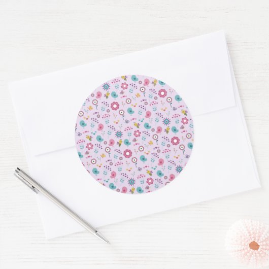 Sticker Rond Oiseaux, abeilles et papillons Floraux (Enveloppe)