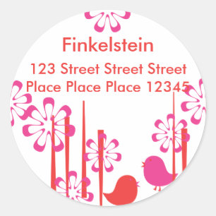 Sticker Rond Oiseaux amicaux en rouge et des roses indien