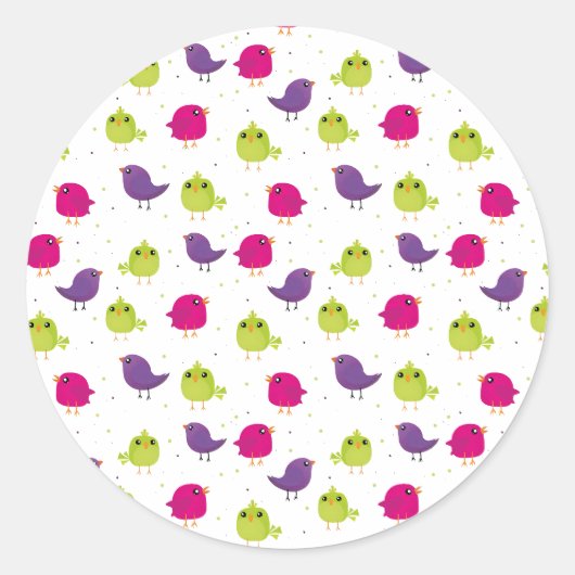 Sticker Rond Oiseaux colorés mignons (Devant)
