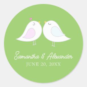 Sticker Rond Oiseaux d'amour mignons vert citron
