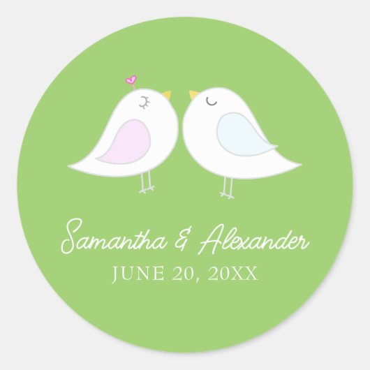 Sticker Rond Oiseaux d'amour mignons vert citron (Devant)