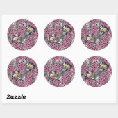 Sticker Rond Oiseaux dans le jardin lilas rose (Feuille)