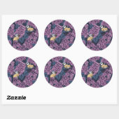 Sticker Rond Oiseaux dans le jardin violet lilas (Feuille)