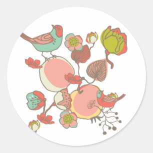 Sticker Rond Oiseaux dans les arbres fruitiers