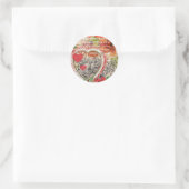 Sticker Rond Oiseaux de l'amour Cœur Rouge Collage d'art (Sac)