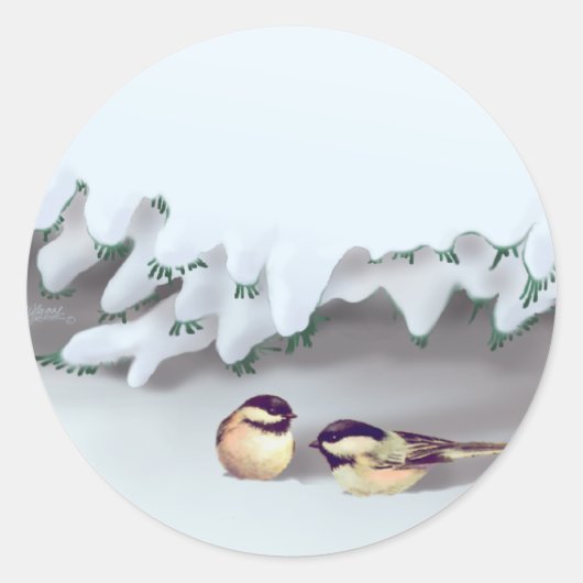Sticker Rond OISEAUX DE NEIGE par SHARON SHARPE (Devant)