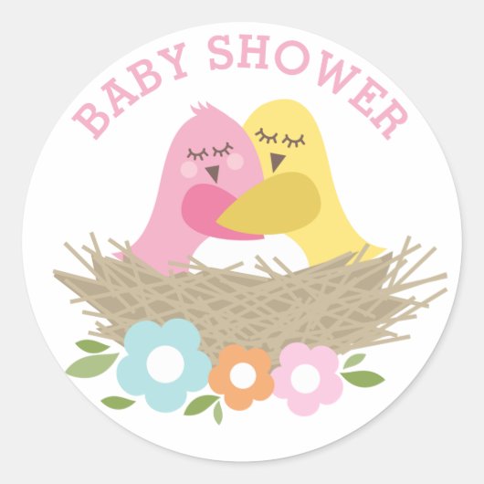 Sticker Rond Oiseaux de nidification Printemps bébé fille douch (Devant)