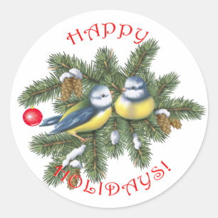 Sticker Rond Oiseaux de Noël