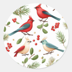 Sticker Rond Oiseaux de Noël et baies
