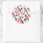 Sticker Rond Oiseaux de Noël Red Bullfinch Berries & Pine Cônes (Sac)