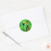 Sticker Rond Oiseaux de paradis aux couleurs vives sur vert (Enveloppe)
