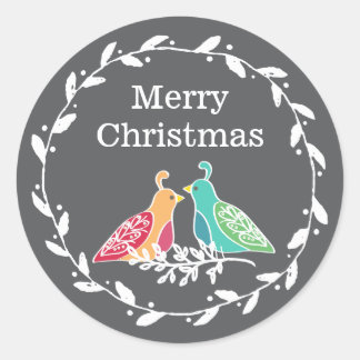 Sticker Rond Oiseaux de perdrix Serres rustiques Joyeux Noël