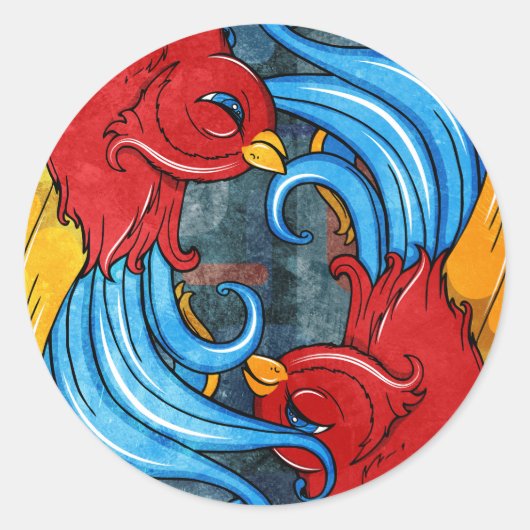 Sticker Rond Oiseaux de tatouage (Devant)