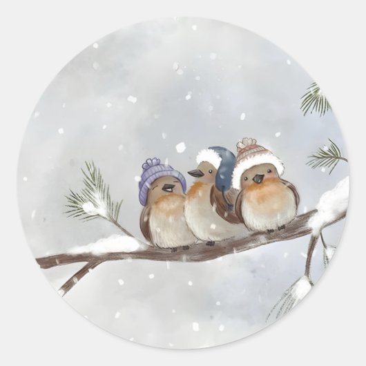 Sticker Rond Oiseaux d'hiver (Devant)