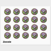 Sticker Rond Oiseaux en fleurs Pied violets Fleur sauvage Oeuf  (Feuille)