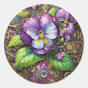 Sticker Rond Oiseaux en fleurs Pied violets Fleur sauvage Oeuf 