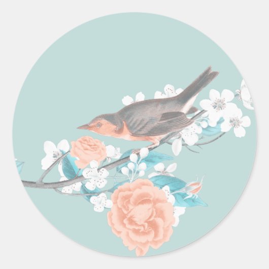 Sticker Rond Oiseaux et fleurs (Devant)