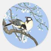 Sticker Rond Oiseaux et fleurs de cerisiers Ohara Koson (Devant)