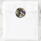 Sticker Rond Oiseaux et fleurs en noir (Sac)