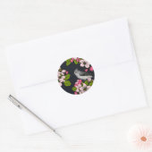 Sticker Rond Oiseaux et fleurs en noir (Enveloppe)