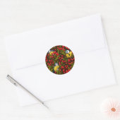 Sticker Rond Oiseaux et hanches roses de chien, vert et rouge (Enveloppe)