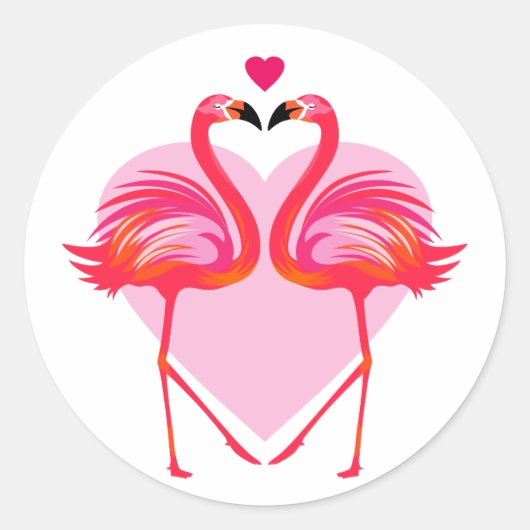 Sticker Rond Oiseaux flamants de l'amour avec cadre de coeur (Devant)