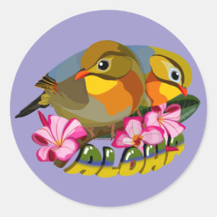 STICKER ROND OISEAUX LEIOTHRIX À BILLE ROUGE—ALOHA