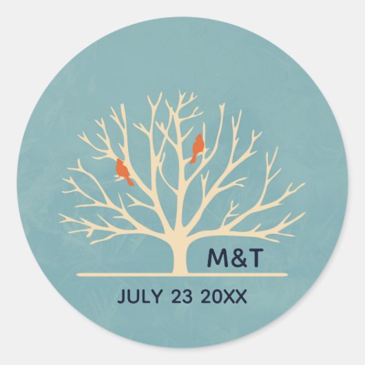 Sticker Rond Oiseaux oranges modernes dans un grand Mariage d'a (Devant)