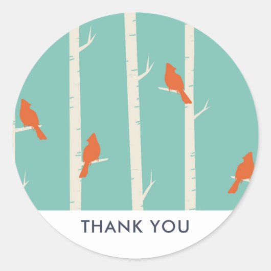 Sticker Rond Oiseaux oranges rétro sur Merci de bouleaux (Devant)