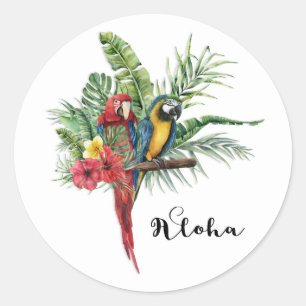 Sticker Rond Oiseaux Paradis Insulaire Floral Tropical Botaniqu