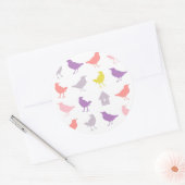 Sticker Rond Oiseaux pastel rose et violet avec Birdhouse (Enveloppe)