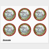 Sticker Rond Oiseaux Personnalisés En Aiguilles À Pins De Neige (Feuille)