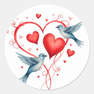 Sticker Rond Oiseaux pour la Saint-Valentin