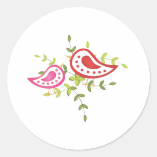Sticker Rond Oiseaux rouges et roses