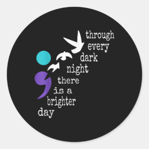 Sticker Rond Oiseaux Semicolon Cadeau Prévention Suicide Sensib